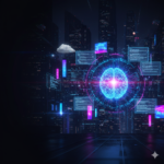Dark cyberpunk illustration of a glowing AI neural network with floating code panels representing Google Gemini 3.1 Pro API launch for developers.