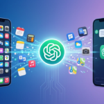 How AI tools like ChatGPT are replacing traditional apps – illustration of ChatGPT absorbing multiple app icons into a single conversational interface, showing the shift from cluttered smartphones to unified AI assistants.