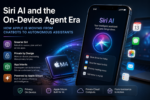 Illustration of Apple's Siri AI showcasing on-device AI processing, autonomous assistant capabilities, Apple Silicon, Private Cloud Compute, and cross-app intelligence introduced during WWDC 2026.