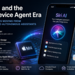 Illustration of Apple's Siri AI showcasing on-device AI processing, autonomous assistant capabilities, Apple Silicon, Private Cloud Compute, and cross-app intelligence introduced during WWDC 2026.